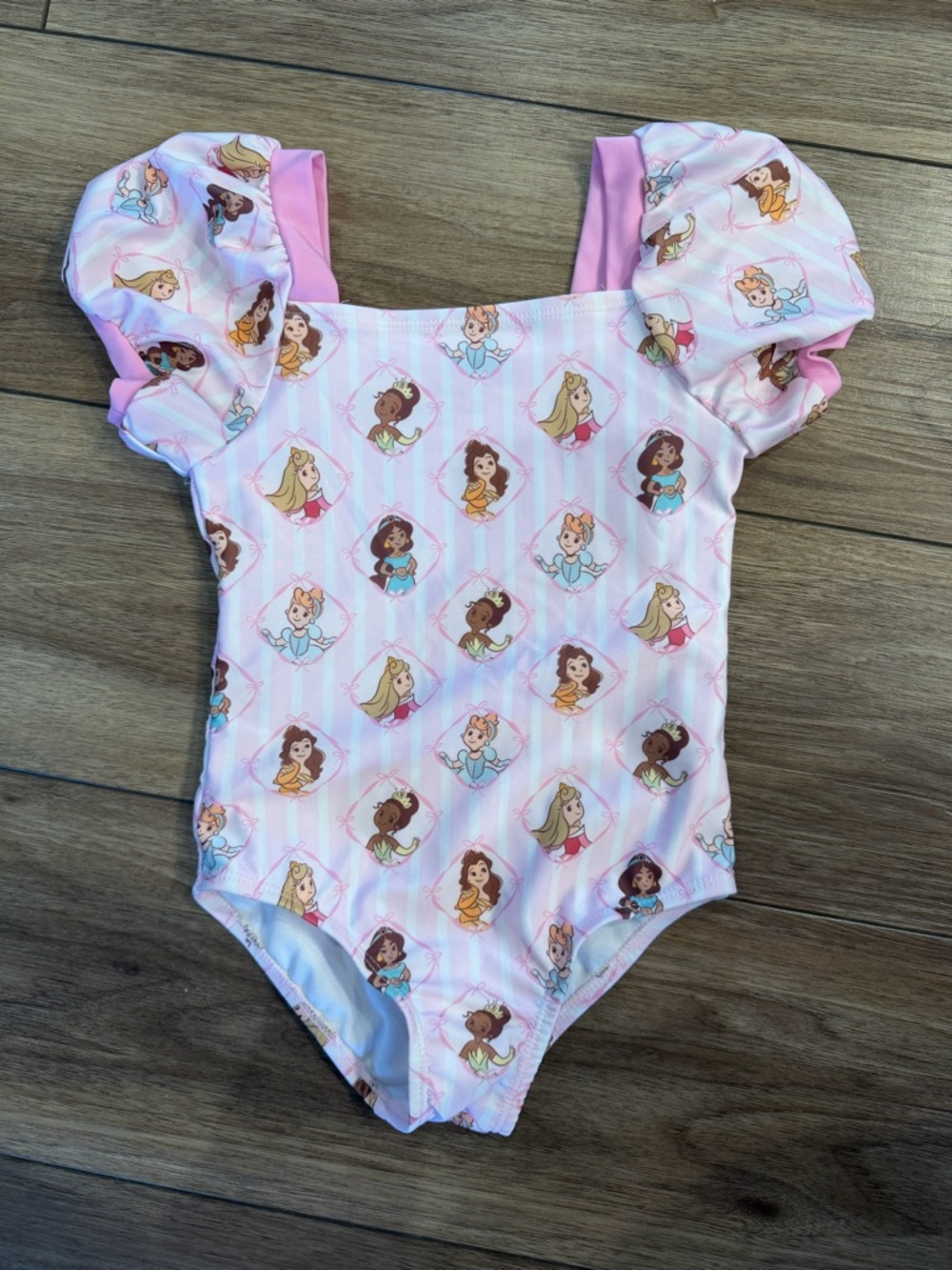 Cat & Jack Pink Princess Print Puff-Sleeve One-Piece